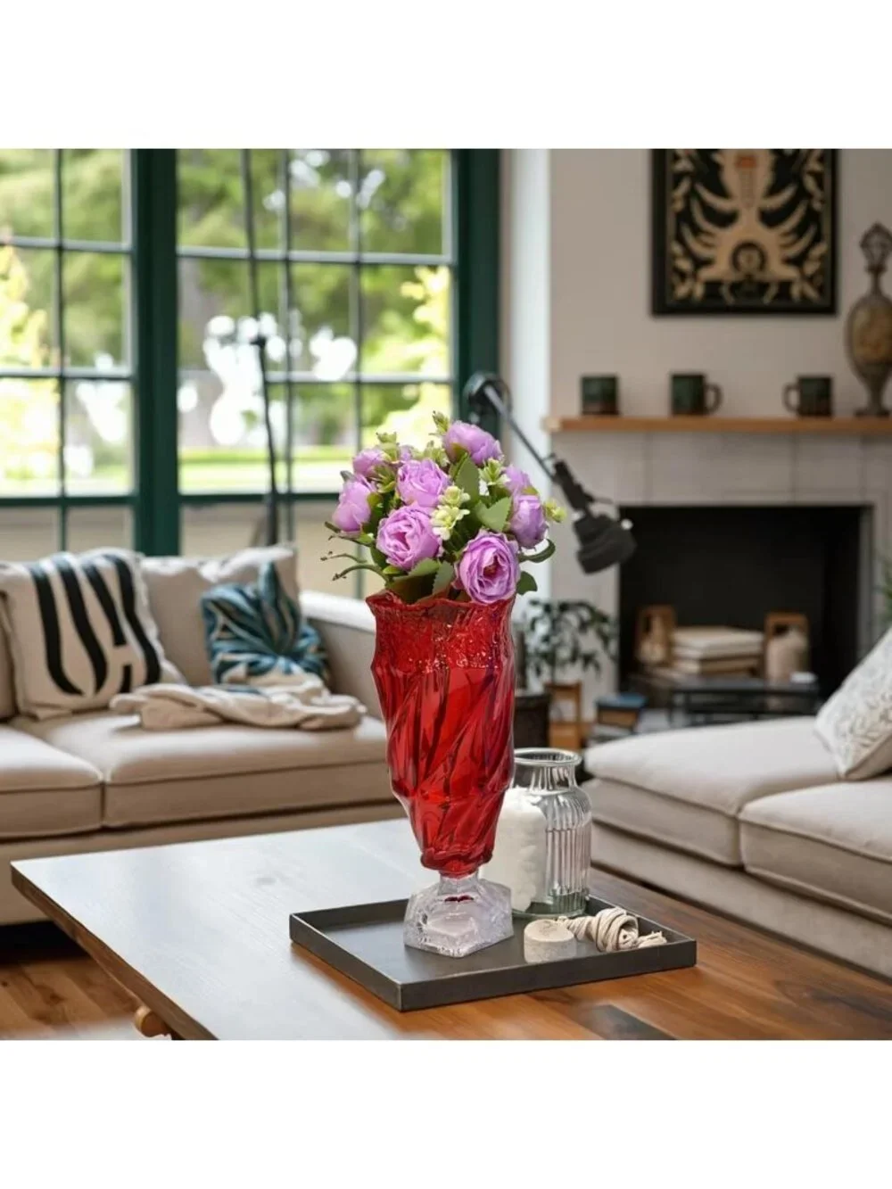 9.5 Inch Red Glass Flower Vase Bohemian Style For Centerpieces Wedding Home Dec